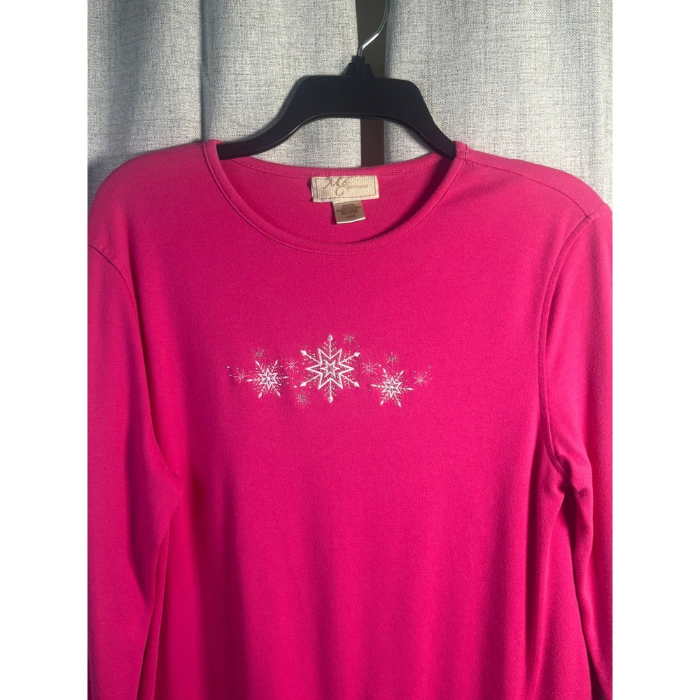 M&C Sportswear Pink Snowflake Embroidered Long Sleeve Top Large Holiday Winter